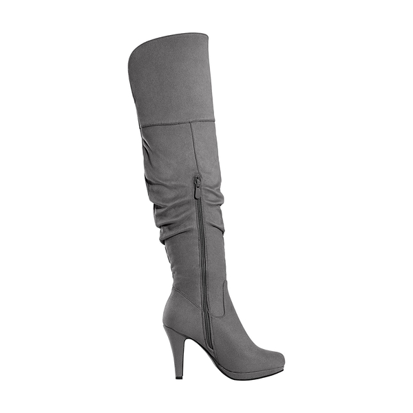 Over The Knee Chunky Heel Boots - LIGHT GREY - 2